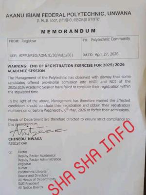 Official: Akanu Ibiam Poly Sets Registration Deadline for 2025/26
