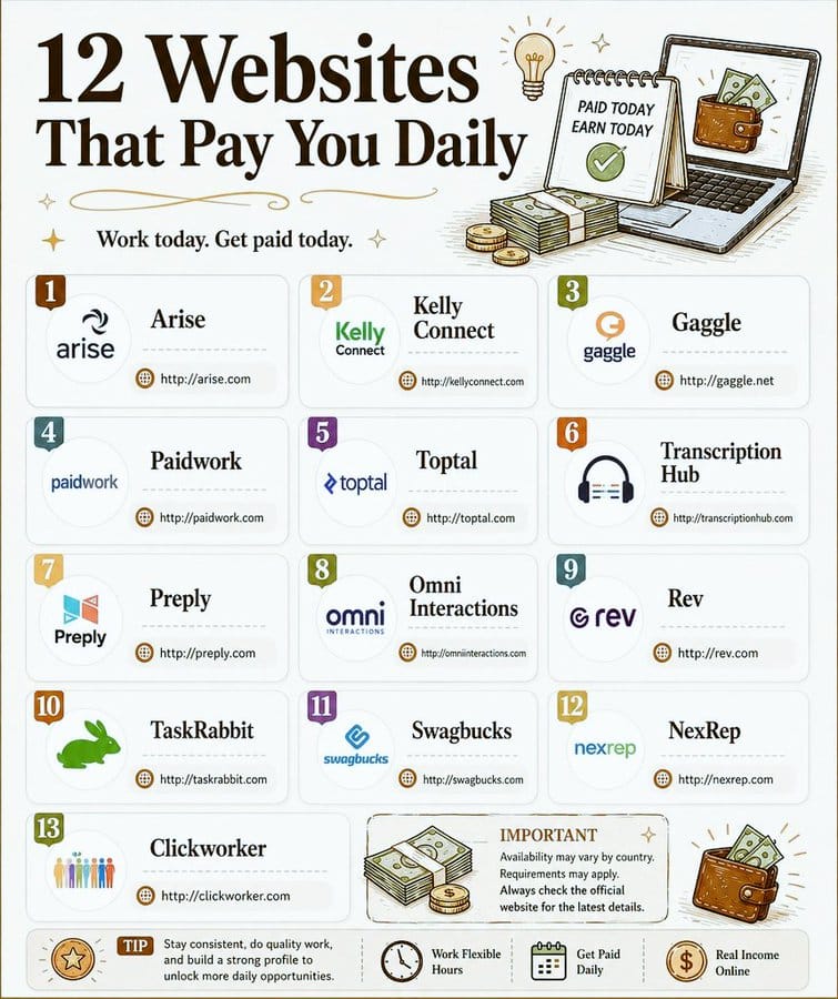 12 Websites that pay you daily!