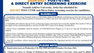 FUTA RELEASES 2026/2027 POST-UTME ADMISSION FORM