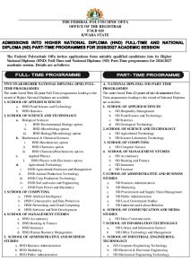 FEDPOFFA ANNOUNCED ND (PT) & HND FORM 2026 /2027 ACADEMIC SESSION