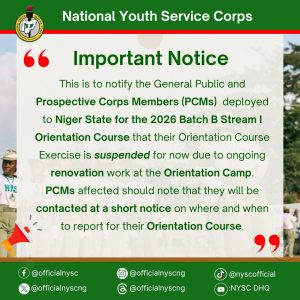 NYSC: PCMs posted to Niger State
