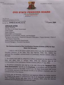 Re-Commencement of the Contributory Pension Scheme (CPS) for Oyo State Civil Servants